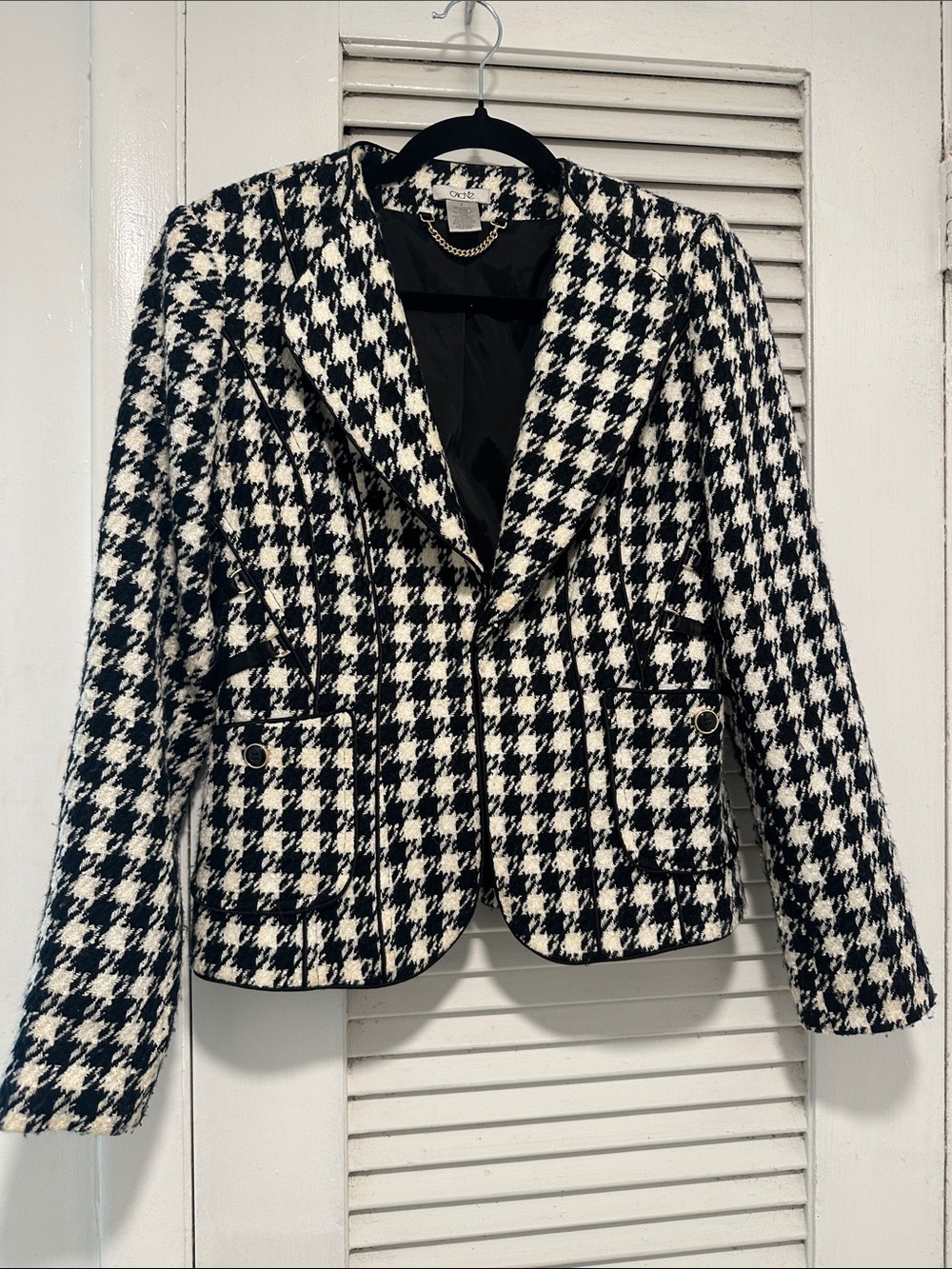 Cache Black & White Houndstooth Blazer